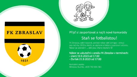 FK Zbraslav, oddíl kopané pořádá nábor dětí