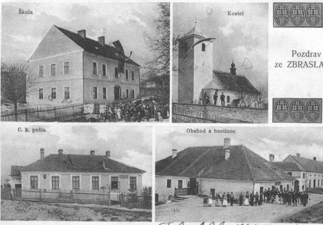 Škola, pošta - u Jungů 1900-1935, hostinec U Novotnů postave