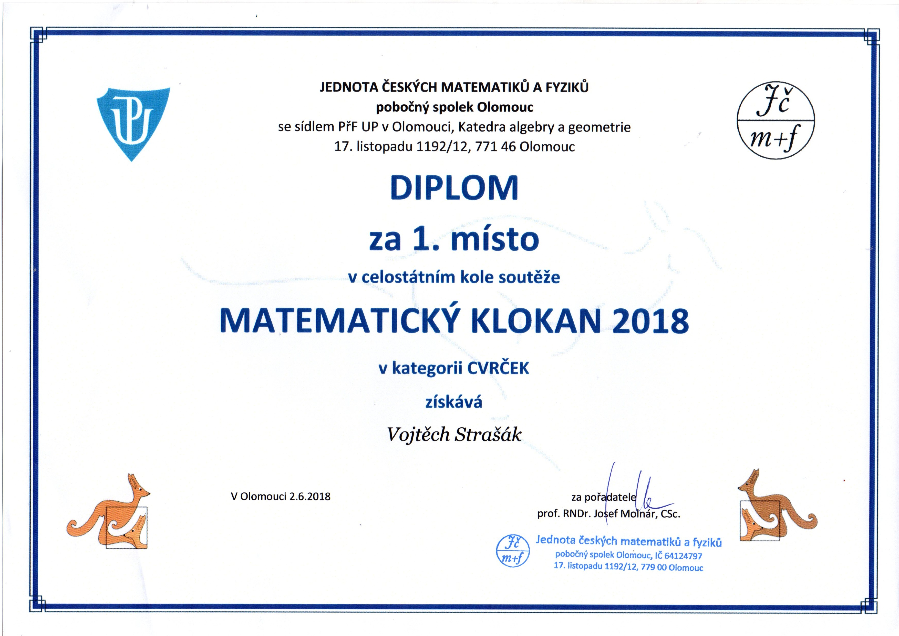 Strašák - 1. místo Matematický klokan